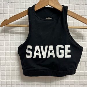 SAVAGE BARBELL Black High Neck Logo Sports Bra Medium